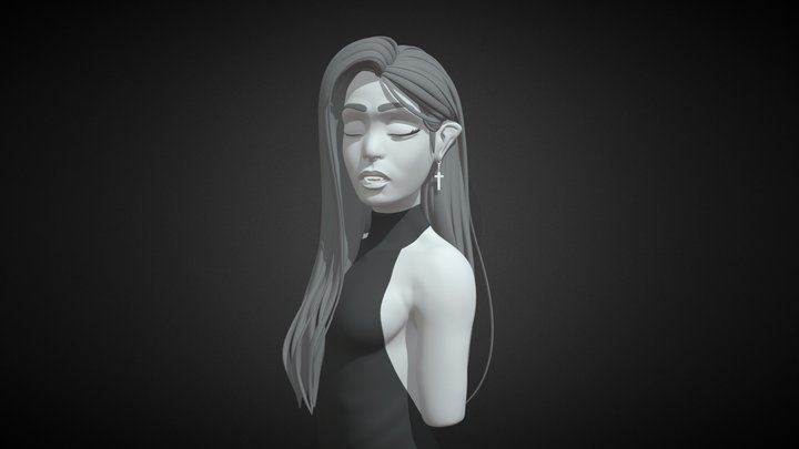 Stylized Vampire Girl Bust Sculpt 3D Model