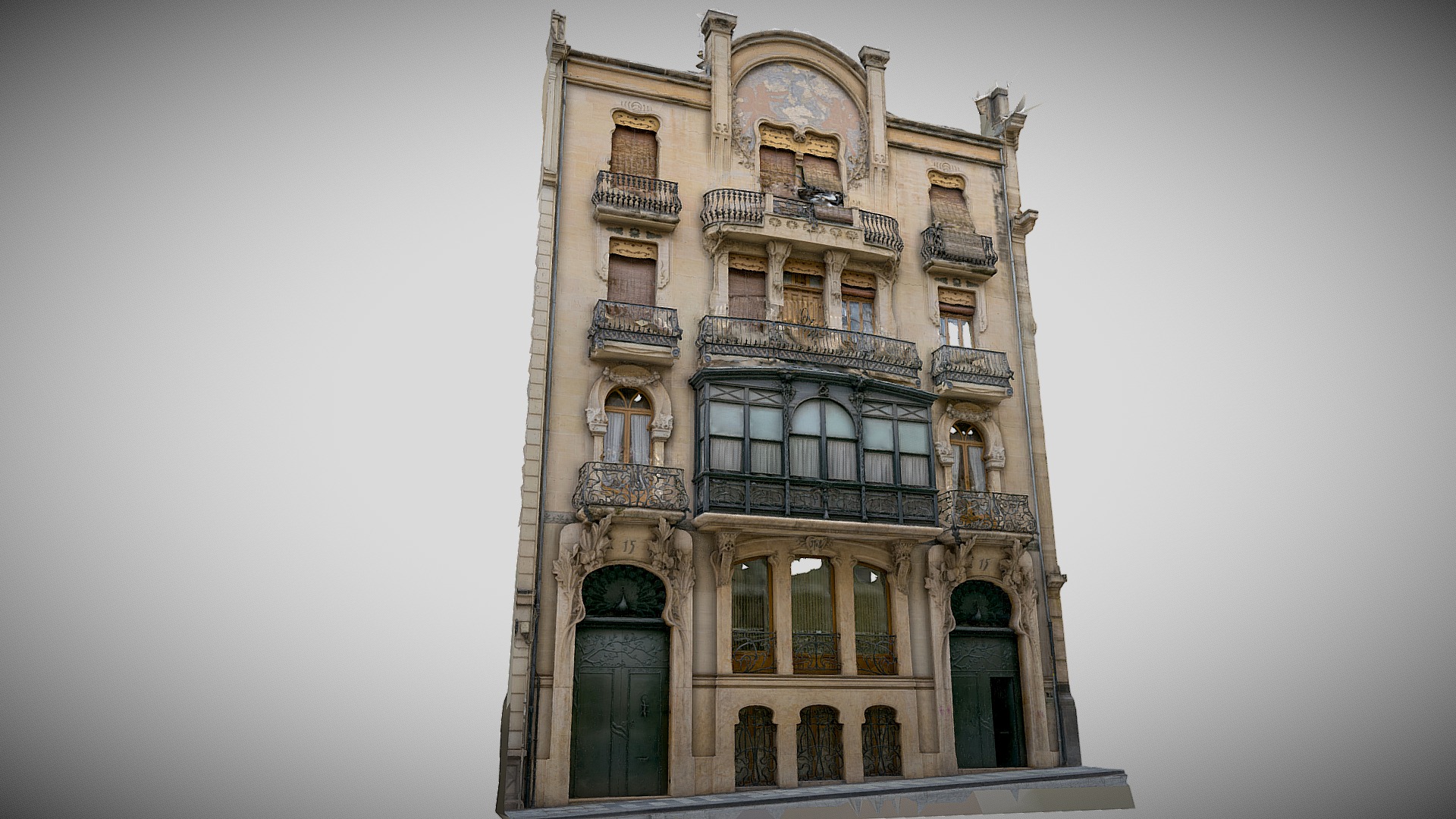 3D model Casa del Pavo Art Nouveau Building (Alcoy) - This is a 3D model of the Casa del Pavo Art Nouveau Building (Alcoy). The 3D model is about a tall building with many balconies.