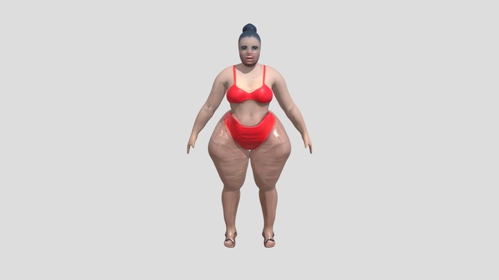 A BBW woman in a red lingerie set 3D Model