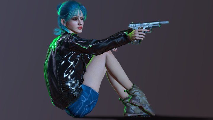 Blue Haired Female Assassin 3D Model