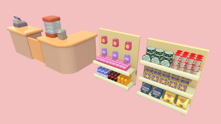 Cute Convenience store Set 3D Model