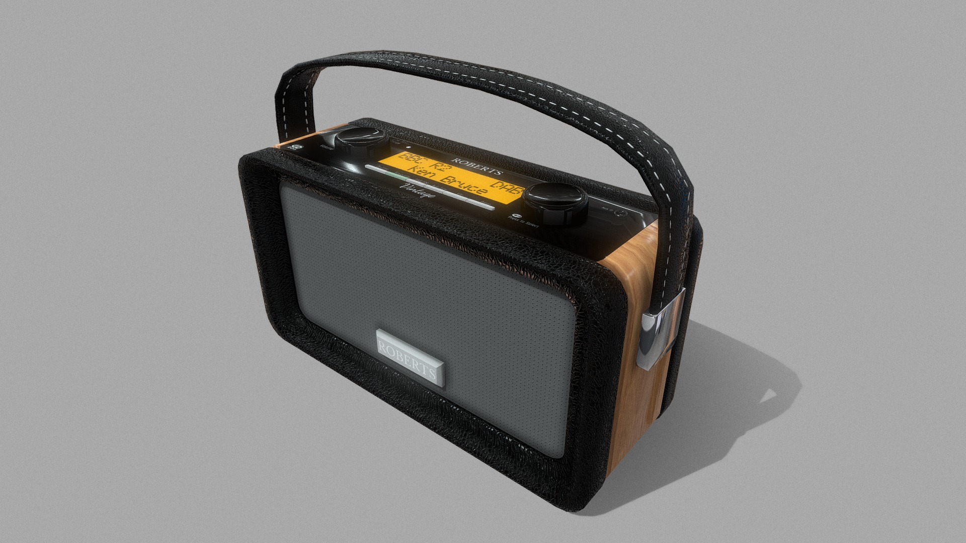 3D model Roberts Vintage Radio - This is a 3D model of the Roberts Vintage Radio. The 3D model is about a black and silver electronic device.