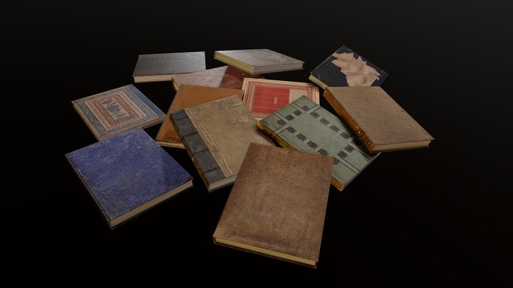12 Old Books 3D Model