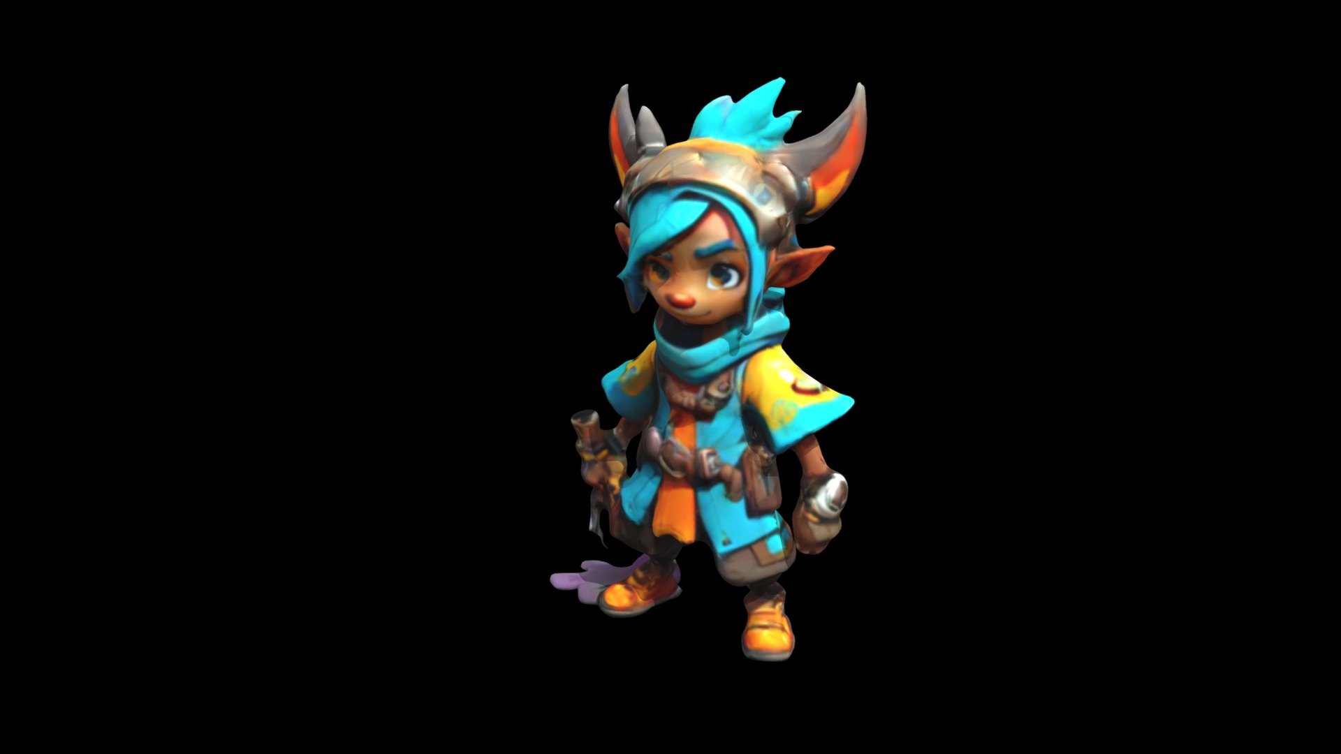 a cartoon character with blue hair and horns - Download Free 3D model ...