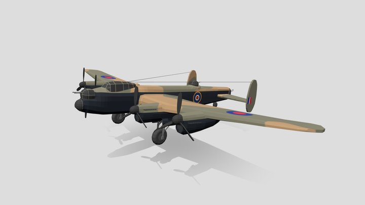 Low Poly Cartoon Avro Lancaster WWII Airplane 3D Model