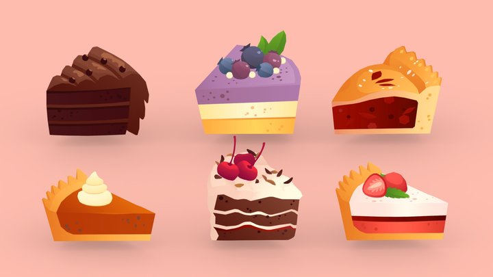 Cartoon Cakes And Pies 3D Model