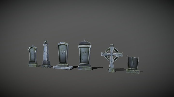 Stylized lowpoly graveyard headstones PBR asset 3D Model