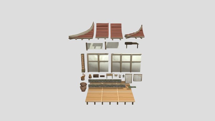 Stylized Japanese Woodworker House Parts 3D Model