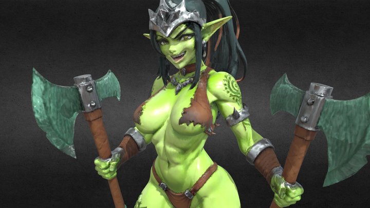 Sexy Female Orc of the Twin Axes - free download 3D Model