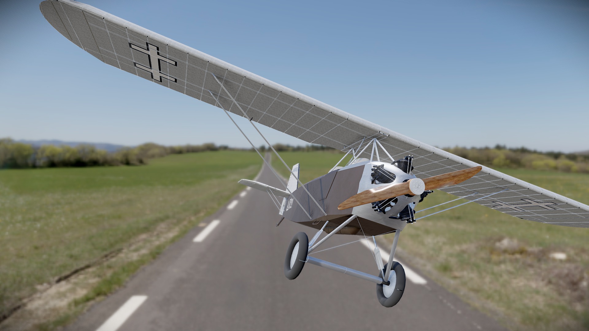 3D model ANBO II - This is a 3D model of the ANBO II. The 3D model is about a small airplane on a road.