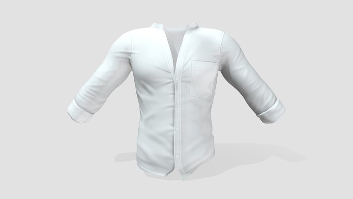 Men's Open Chest Standing Collar White Shirt 3D Model