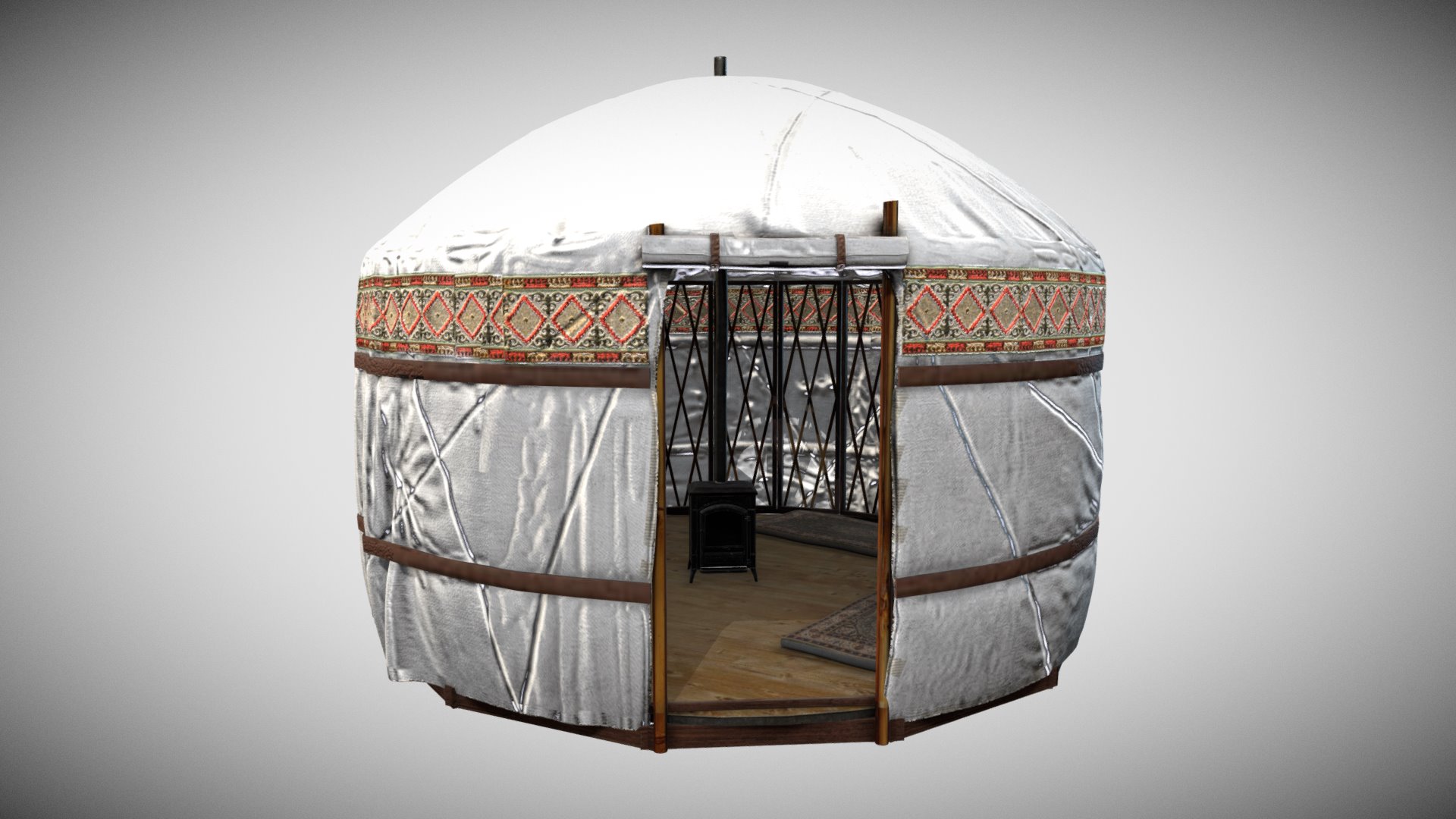 3D model Mongolian Yurta - This is a 3D model of the Mongolian Yurta. The 3D model is about a bed with a canopy.