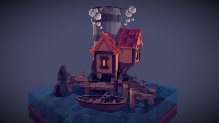 Tower on the Rocks (low-poly) 3D Model