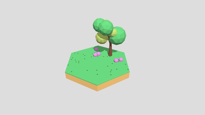 Hexa World - Green + Flower Bushes 3D Model