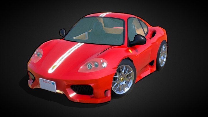 Tooned Ferrari 360 ChallengeStradale Lowpoly Car 3D Model