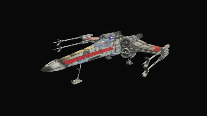 Star Wars X-Wing with Interior, pilot and R2-D2 3D Model
