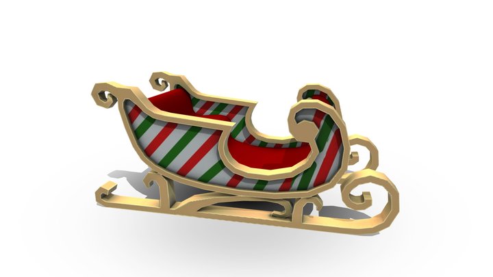Low Poly Stylized Santa Sleigh 3D Model