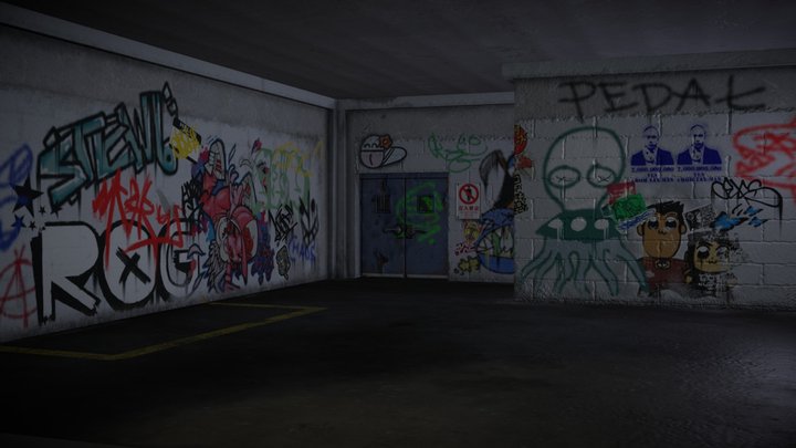 Lowpoly PBR Graffiti Parking Space 3D Model