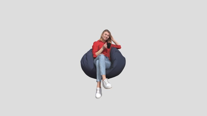 Posed 03 - Sitting Elegant watching Tv 3D Woman 3D Model
