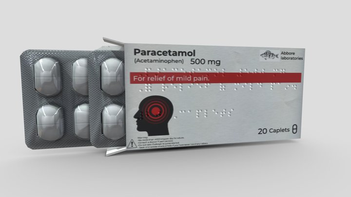 generic Paracetamol pill pack. 3D Model