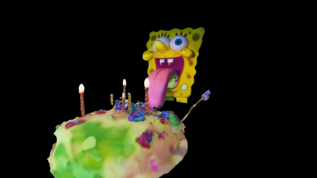 Meshy AI - SpongeBob eating Birthday Cake!