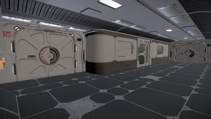 One Texture Modular Spaceship Corridor 3D Model
