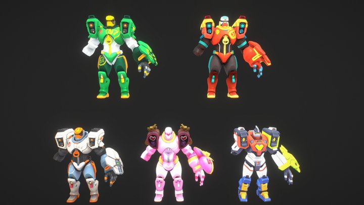 Gaming Robot Rig Character collection 3D Model