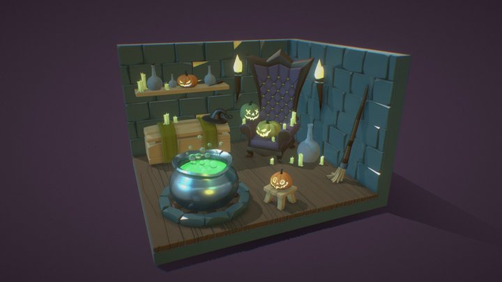 Diorama Whitch's room LowPoly 3D Model