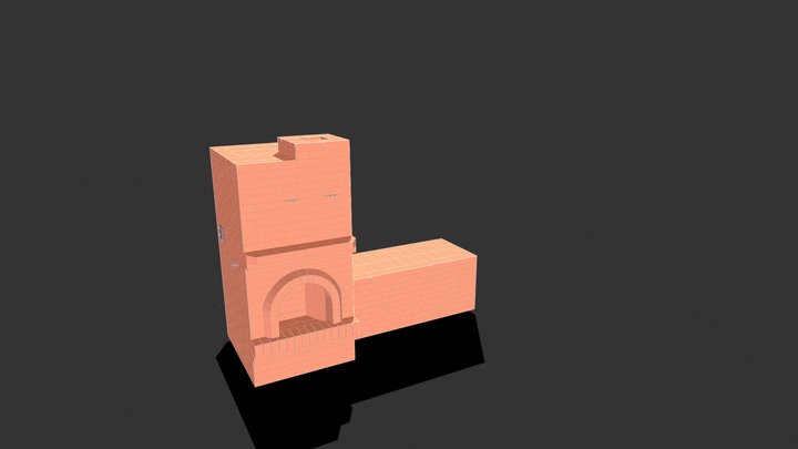 warm fireplace with a bench 3D Model