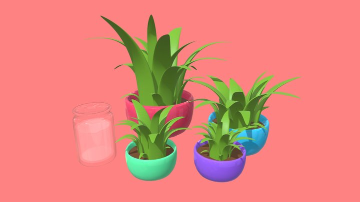 Bunch of plants and a Jar of.... Water 3D Model