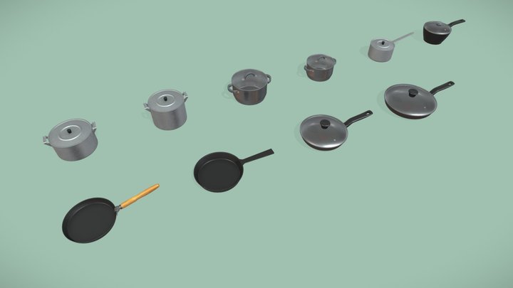 Kitchen Pots and Pans 3D Model