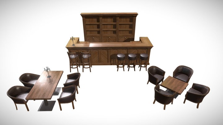 Restaurant furniture scene PBR materials 3D Model