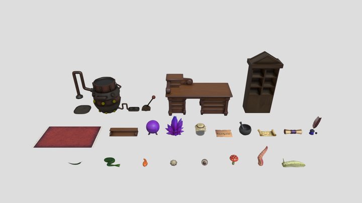 Low Poly Handpaint Steampunk - Alchemy Props 3D Model