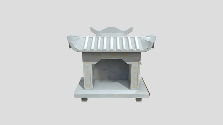 Stone pagoda structure with ornate roof 3D Model