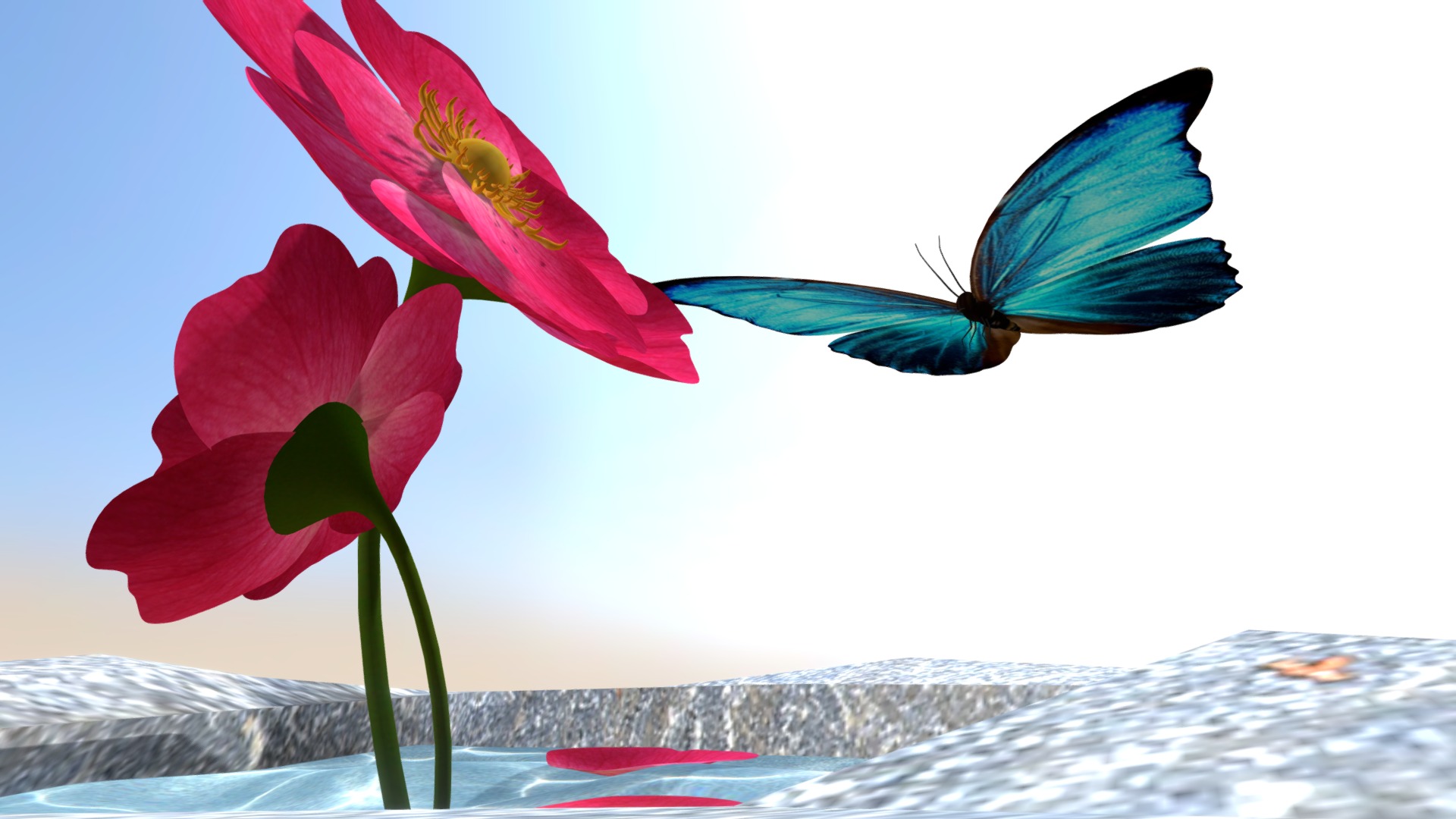 3D model Nature - This is a 3D model of the Nature. The 3D model is about a butterfly on a flower.