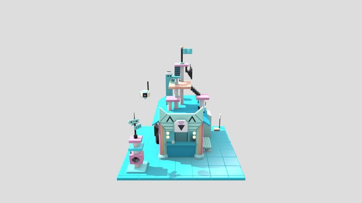Cat Cafe diorama 3D Model