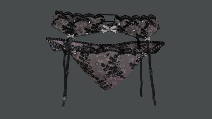 Female Sexy Lace Underpants With Garters Belt 3D Model