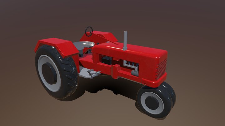 Low Poly Tractor 3D Model