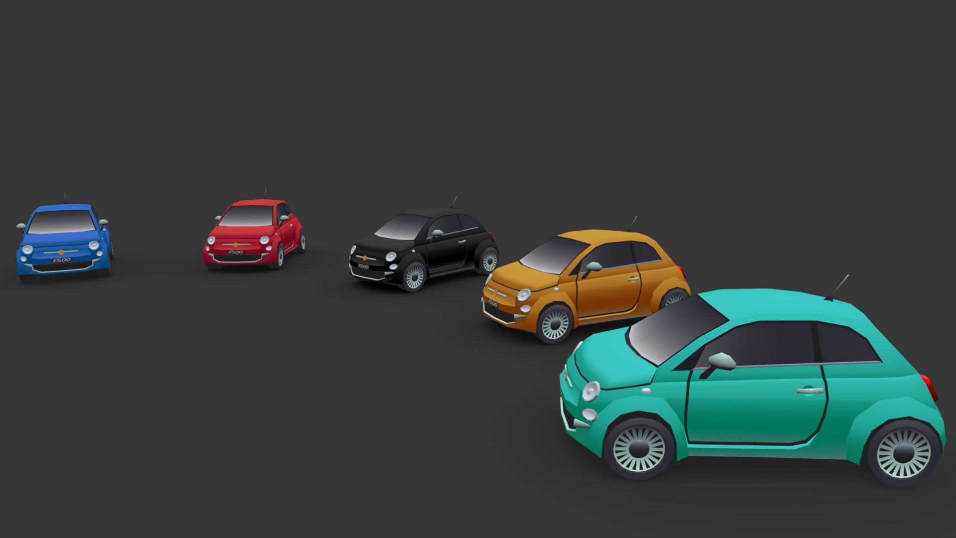 3D model Fiat Cinquecento - This is a 3D model of the Fiat Cinquecento. The 3D model is about a group of toy cars.