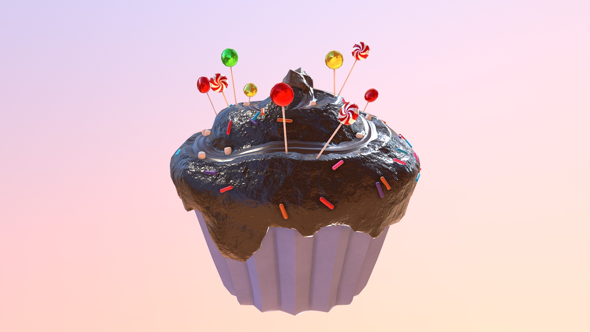 3D model Cupcake Meditation - This is a 3D model of the Cupcake Meditation. The 3D model is about a blue cake with red and white decorations.