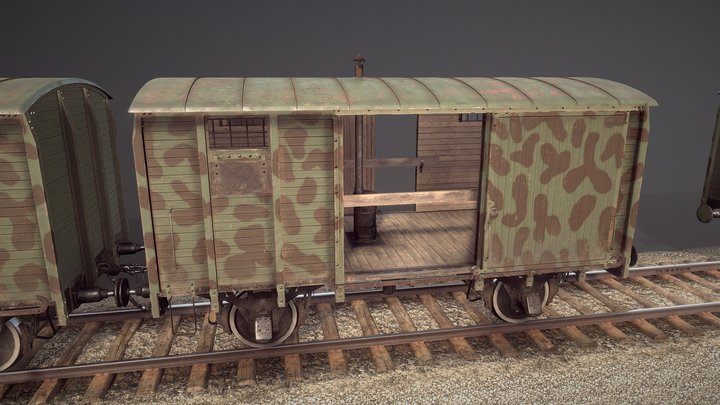 Railway Covered Goods Wagon Vr.6_Support-Green 3D Model