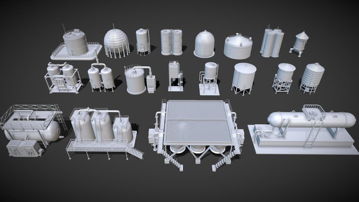 Industrial Tanks - part - 1 - 20 pieces 3D Model