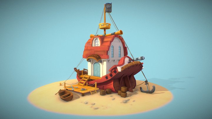 Hand Painted Boat 3D Model