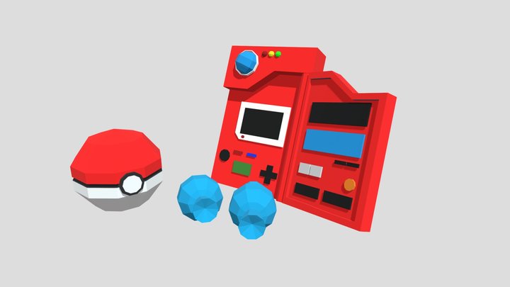 Low Poly Pokedex, Pokeball and Rare Candies 3D Model
