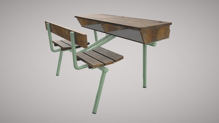 Old school desk (high poly) 3D Model