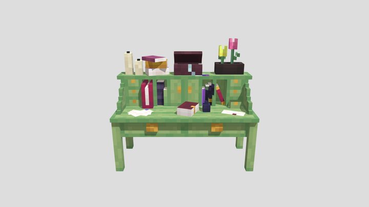 Cluttered Green Desk 3D Model