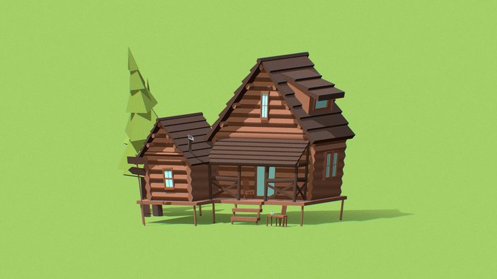 Low poly wood cabin 3D Model