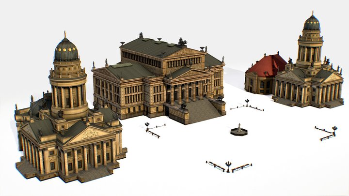 Gendarmenmarkt German French Church Konzerthaus 3D Model