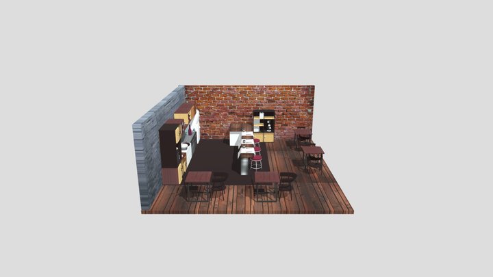 工業風餐廳 3D Model