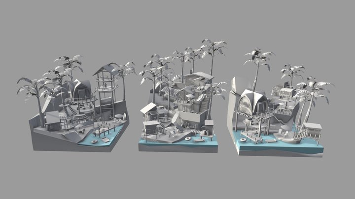 By The Ocean - Blockout 3D Model